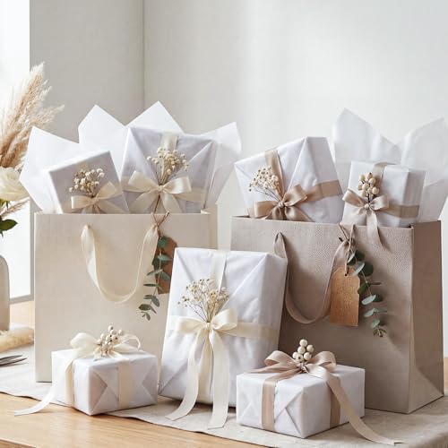 Image of woric 160 Sheets White Tissue Paper Bulk 14 X 20 Inches Wrapping Tissue Paper for Gift Bags Bouquet Packaging DIY Crafts Weddings Baby Shower Birthday Small Business
