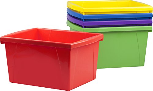 Image of Storex Small Storage Bins, 13.625 x 11.25 x 7.87 Inches, Assorted Colors, Color Assortment Will Vary, Case of 6 (61514U06C)