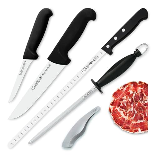 PracticFood Set di Coltelli Professionali Selezione Expert Chef, Coltello da Prosciutto Alveellato 29 cm e Accessori (3C GOURMET II)