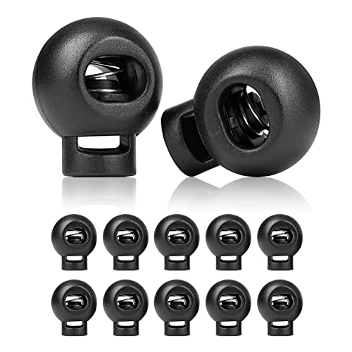 Ganzoo Kordelstopper 1-Loch 5mm, 10 Stück, Federverschluss, Tanka, Kordelklemme für Seile, Schnürsenkel, Kordeln, Schnur, Rucksack, Gummikordel, Schnellverschluss, Seilstopper, Kunststoff, schwarz