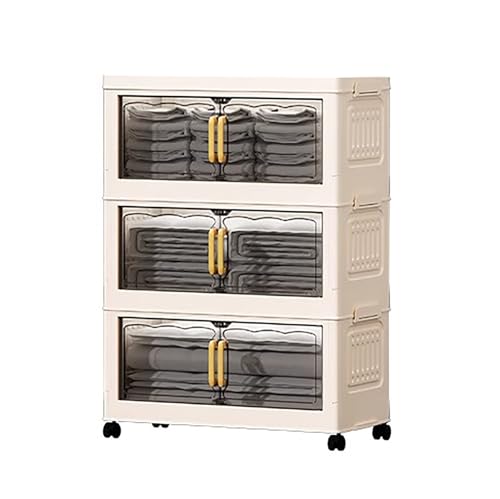 Image of House of Quirk 3 Layer Foldable Storage Box with Lid & 3 Clear Window - Stackable, Collapsible, Large Capacity Organizer for Clothes, Toys, Books, Bedroom, Closet & Office - Durable & Space-Saving
