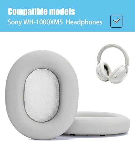 Repuestos de almohadillas para audífonos Sony WH-1000XM5 | Almohadillas de cuero de proteína suave y espuma viscoelástica, color plata platino miniatura 2