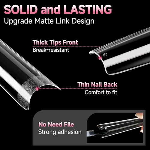 Image of UNA GELLA Extra Long Coffin Nail Tips No C Curve 504PCS XXL Coffin Nails Half Cover Long Coffins Gel Nails Tips Clear Fake False Nails Long Gel Extensions for Nail Art Salon Home DIY No Need File