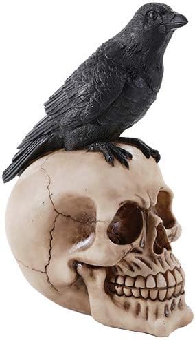 Pacific Giftware Perched Bird on Skull Poe-Inspired Figurine – Gothic Halloween Home Decor Gift, Hand-Painted Resin Collectible