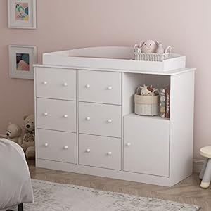DiDuGo Large Nursery Dresser Changing Dresser with Drawers and Shelves, Changing Table Dresser for Nursery Room White…