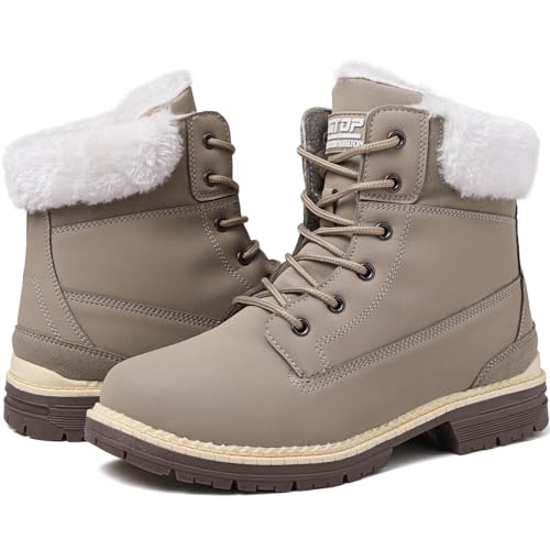 BKWHDAY Winter Boots for Women - Snow, Waterproof, Fur Lined, Warm, Hiking, Ladies Lace Up Walking Boots - Anti-Slip, Lightweight, Outdoor, Ankle