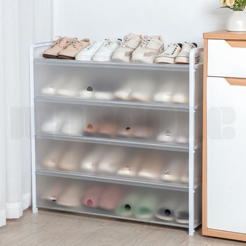Marrone Shoe Rack Organizer 5 Tier Shoe Rack Organizer Rectangular Rexine Storage Shelf, White with Translucent Doors Free Standing Shoe Racks