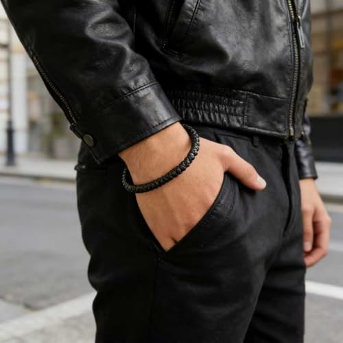 Pulsera de cuero para hombre con cierre de acero inoxidable miniatura 4