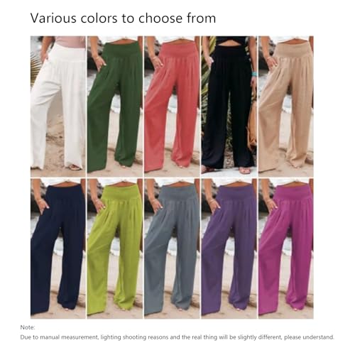 Continentau Women's Smocked Waist Wide Leg Palazzo Pants, Gauze Pants Women, High Waisted Linen Pants Women3