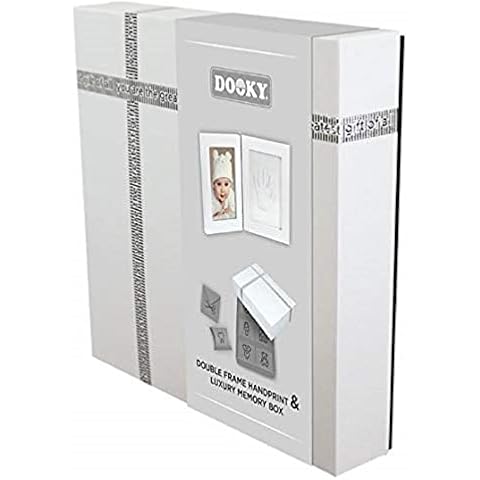 Dooky Baby Handprint Gift, Double Frame White, Personalised Baby Footprint & Handprint Photo Kit, Baby Clay footprint kit, New Born Memory box Cover