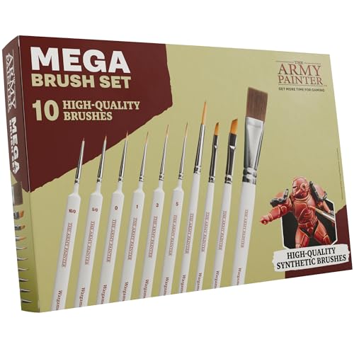 The Army Painter Mega Brush Set Black Synthetic 10 Wargamers Miniature Paint Brushes - 3 for Layering 2 for Drybrushing 3 for Detailing & 2 for Large Models