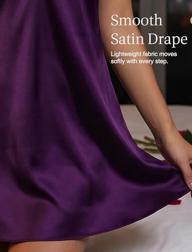Image of Girece Sexy Night Gowns for Woman Silk Nightgown Lace Trim Sleep Dress Babydoll Lingerie Satin Nighty Negligee
