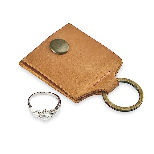 Leather Keychain Ring Holder Wedding Ring Travel Case Engagement Ring Holder Ring Pouch Bag Workout and Gym Ring Holder Small Soft Leather Ring Bearer (Vintage Brown)