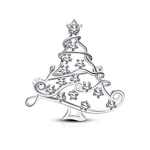 Preisvergleich Produktbild VEADK Brosche Thema Weihnachten Kupfer Brosche voller Glühbirnen Weihnachtsbaum Goldene Silbertanne Kupfer Zirkon Brosche Schmuck, Silber