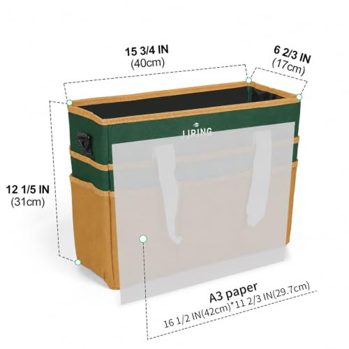 Image of JJRING Craft Organizer Tote Bag Large Art Storage Caddy Deep Green&Yellow