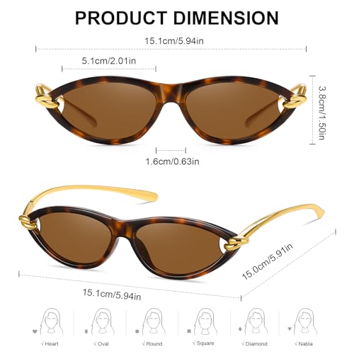 Retro Oval Sunglasses Womens, Fashion Cat Eye 90s Sunnies for Women and Men, Slim & Lightweight, UV Protection2