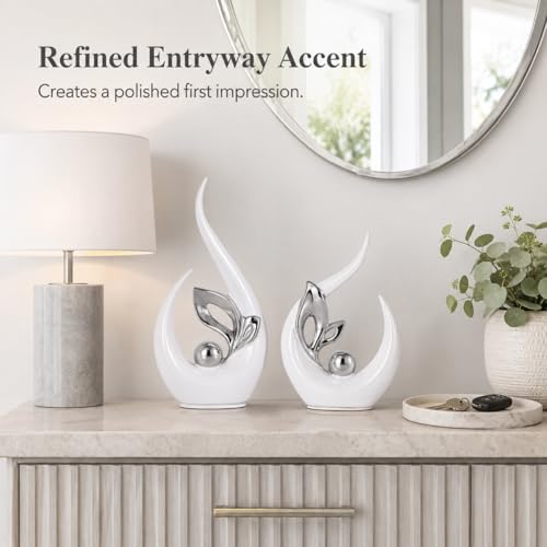 Miniatura 4 de Xmgzq Blanco Y Plata Estatua De Cerámica Juego De 2,Modernos Escultura De Arte Abstracta,Objetos Decoraciones,Centros Decorativos De Mesa Comedor,Figuras Decoracion Hogar Adornos Salon