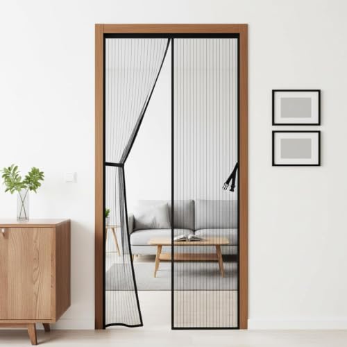 Image of SHOPPOFOBIX Mosquito Net for Doors with Magnet - Strap Magnetic Door Screen, 100 x 210 cm, Full Frame Auto-Closing Insect Curtain with Self-Adhesive Hook Tape for All Door Types (Lining)