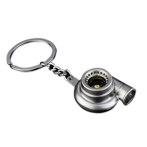 Hofumix Spinning Turbo Keychain Creative Auto Parts Models Keyring Turbocharger Turbine Key Chain Keyfob (1 Pack) (Matt silver)