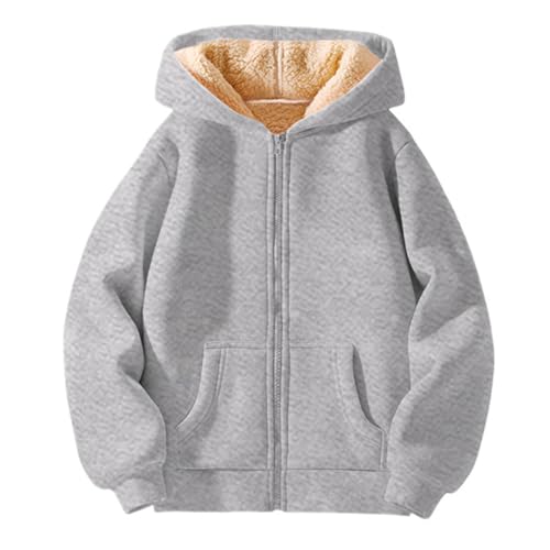 Unisex Boys Girls Fleece Hoodie Jacket Sherpa Lined Zip Up Hooded Sweatshirt Kids Winter Warm Outerwear Clothes