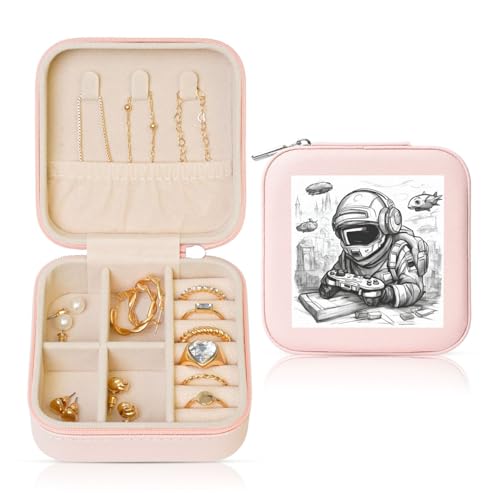 DRTGEDS Monocromo estilo boceto juego impresión personalizada caja de joyería, maletas de viaje, caso de joyería de lujo, regalo de San Valentín, favores de la boda