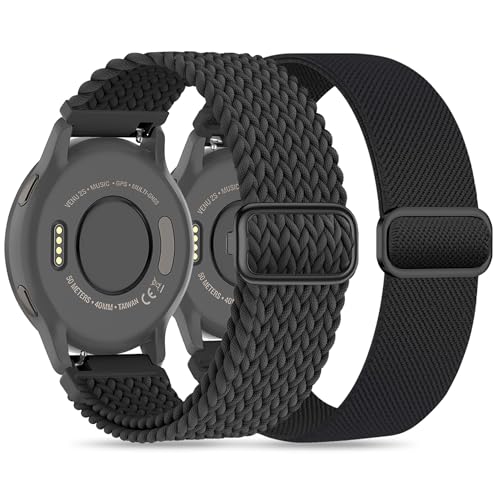 Image of Laband 18mm Braided Stretchy Nylon Watch Band Compatible with Garmin Venu 2S /Venu 3S /Venu 4 41mm /Vivoactive 4S /Vivomove 3S /Forerunner 255S /Forerunner 265S,Quick Release Loop Soft Strap for Women Men