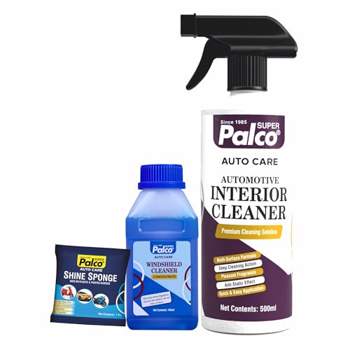 Image of PALCO Combo Auto Care 3 Products | Interior Cleaner 500ml, Shine Sponge, and Windshield Cleaner, Auto Care Solution For Removing Dirt & Shining Cars and Bikes