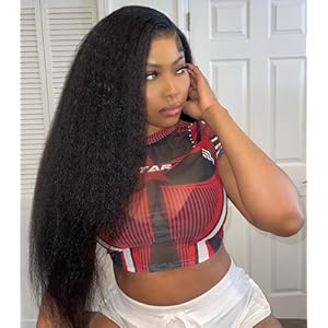 Perücke Echthaar für Damen Yaki Straight Glueless Wig Human Hair 4×4 Lace Wig Yaki Perücke Damen Echthaar Geschenk für Sie 28 Zoll Natürliche Schwarze Perücke