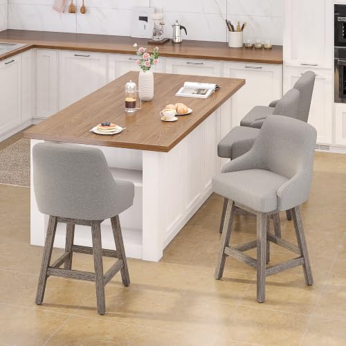 Image of YaFiti Swivel Counter Height Bar Stools Set of 4, 24 inch Modern Chenille Fabric Barstools with Back, Widen Upholstered Seat, Hardened Wood Legs for Kitchen Counter, Island, Dining Room, Oatmeal Grey