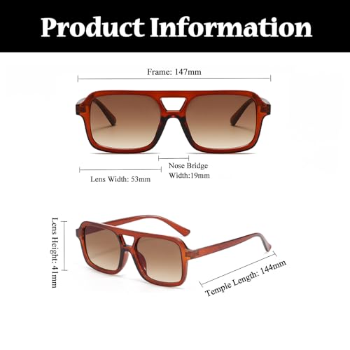 LJCZKA 70s Retro Square Sunglasses for Women Men Trendy Vintage Rectangle Shades Classic Double Bridge Sun Glasses3