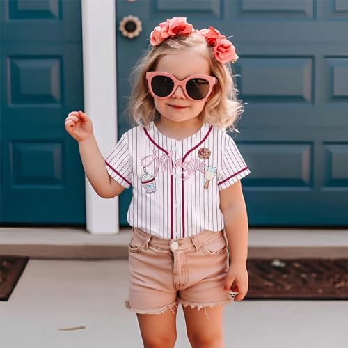 Image of Hawaiian Baseball Jersey for Toddler Girls Summer Vacation Theme Park Outfit Short Sleeve Button Down Shirt