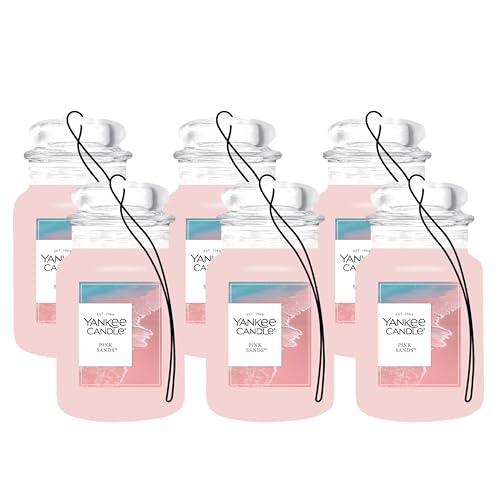 Yankee Candle Classic Paper Car Jar Air Freshener Hanging Car Freshener Long Lasting Car Fragrance Pink Sands (Pack of 6)