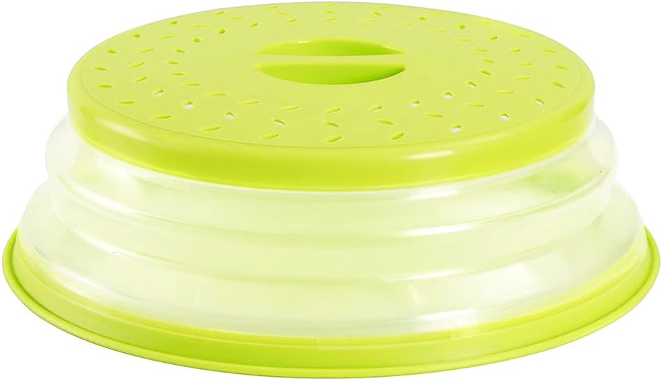 OUCHAN Collapsible Microwave Plate Cover 2Pcs Green Colander Strainer for Fruit Vegetables,BAP Free and Non-Toxic