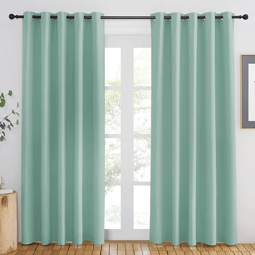 NICETOWN Aqua Blue Blackout Curtains 84 inch Length, Grommet Top Room Darkening Drapes for Bedroom Living Room, Light Blocking Window Covering for Privacy (W66 x L84 Inch, 1 Panel)
