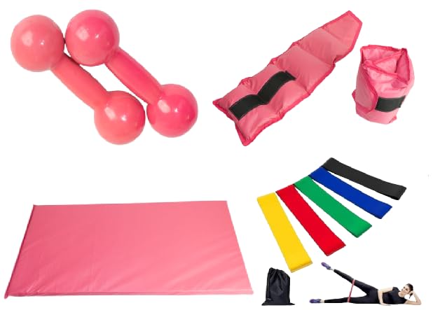 Kit Fitness: Par Halter Peso 1 Kg Rosa, Par Caneleiras 2 Kg Rosa,...