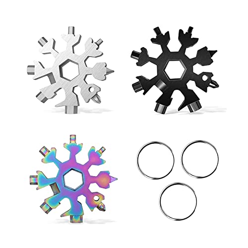 Lot de 3 outils multifonctions 18 en 1 en forme de flocon de neige en acier inoxydable - Outil multifonction - Durable et portable