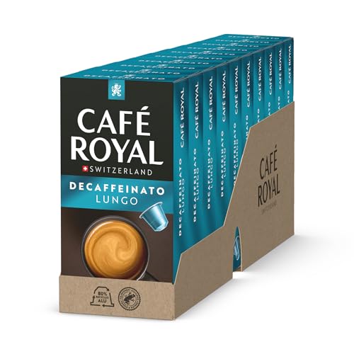 Café Royal Lungo Decaffeinato - 100 cápsulas para cafetera Nespresso, intensidad 4/10, cápsulas de café reciclables con certificación UTZ, 10 unidades (paquete de 10)