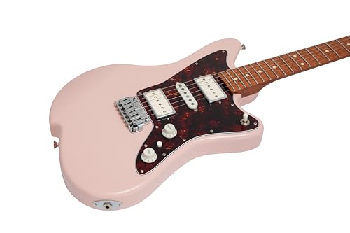 Image of Electric Guitar JZ FRO Shell Pink Gloss Handmade in Japan MIJ Roasted Flame maple Neck Stainless Steel Frets Gotoh Bridge Gotoh Locking Tuner 6 Strings Modern C Neck For All Levels