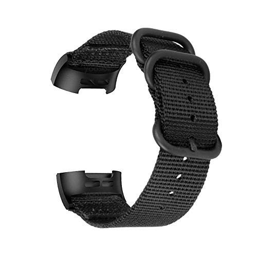 YOOSIDE Nylon Band for Fitbit Charge 3/Charge 4, NOTA Woven Nylon Band with Metal Stainless Steel Ring Wristband Strap for Fitbit Charge 4/4 SE(Black)