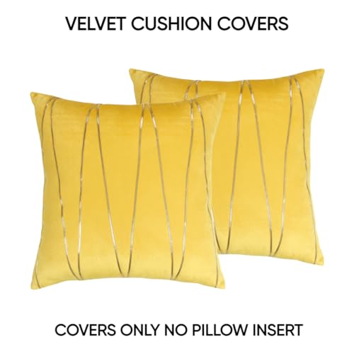Image of Amazon Brand - Umi Gold Leather Striped Pack of 2 Throw Pillow Covers Velvet Decorative Cushion Covers Cases for Sofa Bedroom Livingroom Car 24 x 24 in Yellow Color
