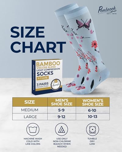 Image of Pembrook Bamboo Viscose Light Compression Socks - 3 Pairs | 8-15 mmhg Compression Socks | Knee High Comfort Support Socks
