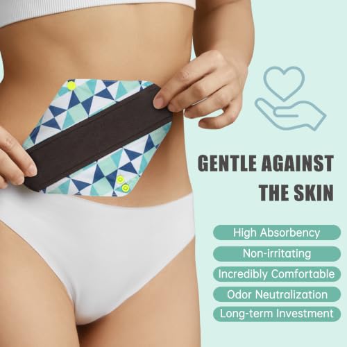 Image of wegreeco Reusable Menstrual Pads, Incontinence Sanitary Period Cloth Pads for Women, Reusable Washable Feminine Panty Liners Heavy Flow,Charcoal,5 Pack,1 Cloth Wet Bag (Small, Geometrical Blue Coffee)