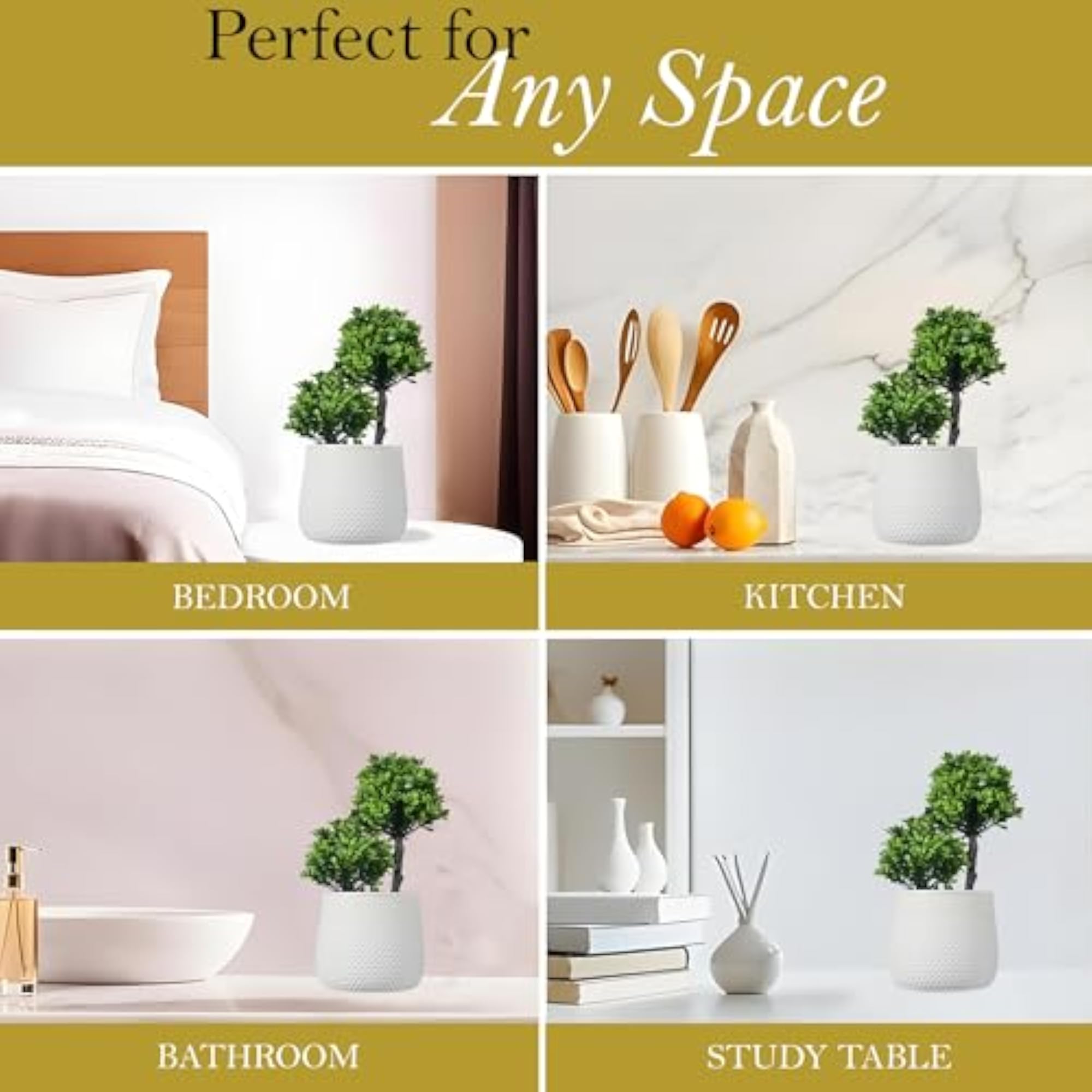 Set of 2 Plastic Artificial Small Plants with Pot