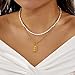 Gmai Layered Gold and Pearl Necklace Set for Women 18K Tarot Card Pendant Gold Necklace Does Not Fade Stainless Steel Boho Dainty Fashion Accessory Trendy (pearl gold necklace set 2 piece)