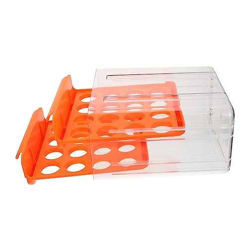 GOOHOCHY 冷蔵庫用卵トレイ 32コンパートメント 引き出し式卵ホルダー 大容量卵保存容器 サイドウィンドウで新鮮さを保つ 丈夫なプラスチック オレンジ