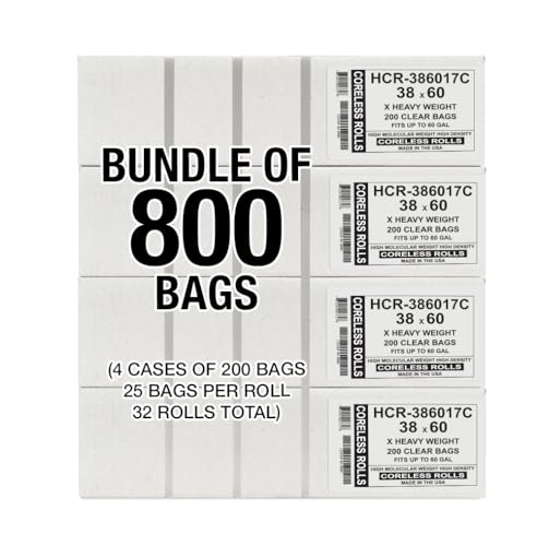 Image of Aluf Plastics 60 Gallon 17 Micron (eq) Clear Trash Bags 38 inch x 60 inch 800 Count