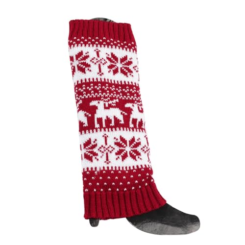 Image of Women Fall Winter Knit Leg Warmers Christmas Snowflake Elk Print Fleece Lined Boot Cuffs Holiday Socks