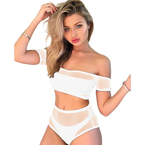 Harddo Women 4 unids Bikini Set Sexy Traje de baño de Malla Fuera del Hombro de Malla Bandeau Bikini Set Traje de baño Traje de baño Traje de baño Ropa de Playa