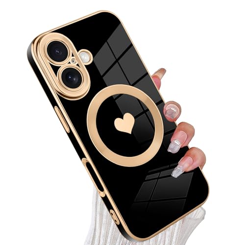 tharlet Magnetic for iPhone 17 Case [Compatible with Magsafe] Cute Love Heart Luxury Plating Gold Edge Bumper with Full Camera Lens Protection, Gift Giving & Daily Matching, Black (6.1") by tharlet - Used condition - US$8.54