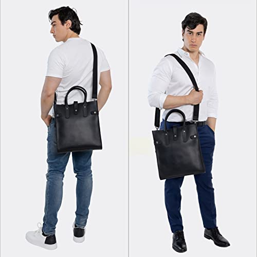 Full Grain Leather Briefcases Laptop Messenger Bags For Men And Women, Fit For 13 Inch Macbook & Notebook Tote Satchel Crossbody Office Travel Bag, Black Kay Exceed Desire #TOP5